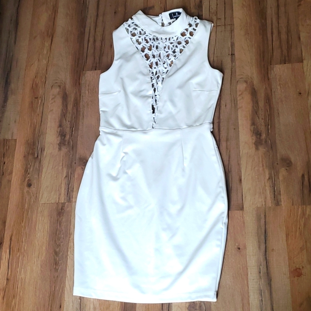 Lulus deep v mock neck white dress